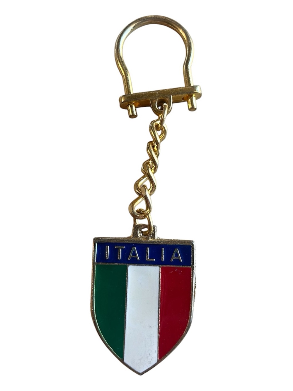 Vintage Italia Shield Keychain - Gold Tone with Green White Red Enamel